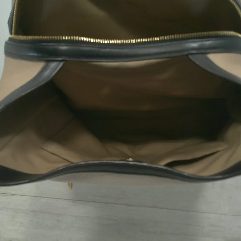 Coach Kristy Tan Cream Black Colorblock Old Money Leather Shoulder Bag Purse